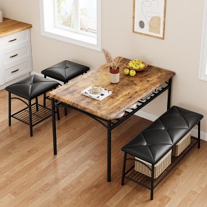 Square Dining Table Set for 4 with Wood Tabletop, 2 Upholstered Chairs & Bench, Heavy-Duty Metal Frame, Storage Dinette Set for Dining Room - 1 of 4