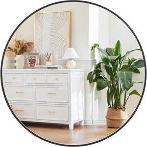 Round Wall Mirror with Metal Frame, Circular Decorative Mirror for Bathroom, Entryway, Living Room, and Dining Room ¨C Easy to Hang and Install - 1 of 4