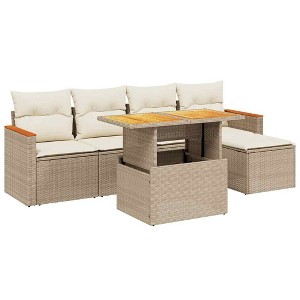 vidaXL 6 Piece Patio Sofa Set with Cushions Beige and Cream Poly Rattan - Without Storage - 1 of 4