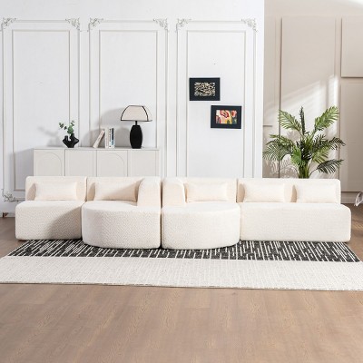 144" Upholstered Sofa Free-Combined Sofa, Modular Sectional Couch With 2 Chaise Lounge And 5 Back Pillows, L-Shaped Sectional Sofas-Cuddlewood