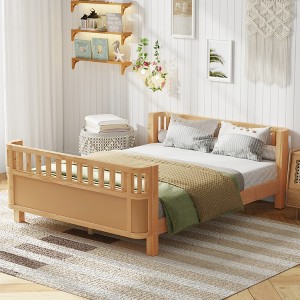 Whisen Twin Size Platform Bed with Rails for Girls and Boys, Sturdy Wooden Frame - 1 of 4