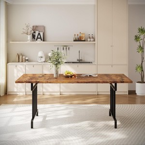 71 Inch Long Farmhouse Dining Table for 6-8 People, Rustic Style Rectangle Kitchen Table with Strong Metal Legs for Dining Room - 1 of 4
