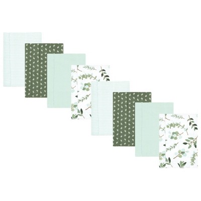 Hudson Baby Girls Cotton Poly Flannel Burp Cloths 8-Pack, Eucalyptus, One Size
