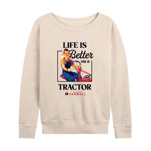 Women's - Instant Message - Life Is Better On A Tractor Lightweight French Terry Wide Neck Long Sleeve Graphic Shirt - 1 of 4