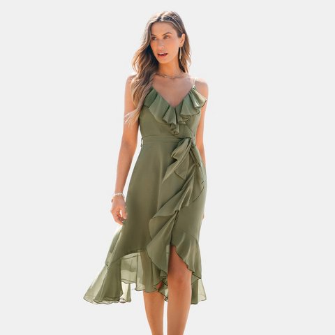 Женские платья Cupshe Women's Ruffled Chiffon Midi Wedding Guest Dress-L-Green