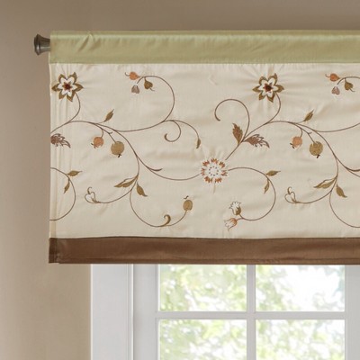Green and Brown Floral Embroidered Sill Length Valance
