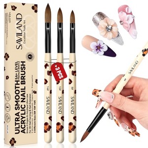 Saviland Pro Acrylic Nail Brush Set 3Pcs - Leopard Print Sizes 8/10/14 for Powder, Extensions & 3D Art, Salon & DIY Kit - 1 of 4