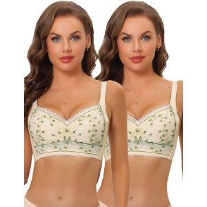 Allegra K Women's Wirefree U Back Lace Adjustable Straps Full Coverage Padded Minimizer Bralettes 2 Pcs - 1 of 4
