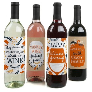 Big Dot of Happiness Happy Thanksgiving - Fall Harvest Party Decorations for Women and Men - Wine Bottle Label Stickers - Set of 4 - 1 of 4