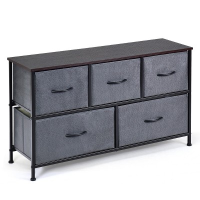 Costway 5 Drawer Dresser Storage Unit Side Table Display Organizer Dorm Room Fabric Grey