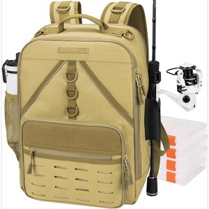 Fishing Tackle Backpack with Rod Holder 4 Tackle Boxes, Storage Fishing Gear and Equipment - 1 of 4