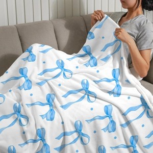 Lomsoe Cute Blue Bow Flannel Throw Blankets Gifts for Women Girls, Warm Blanket Room Decor for Home Bed Sofa Couch Chair. - 1 of 4