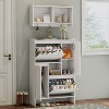 KTMBDW Shoe Cabinet with 2 Flip Drawers&Coat Rack, Hidden Shoe Storage Cabinet, Slim Freestanding Shoe Rack Organizer for Entryway, Living Room,White - 2 of 4