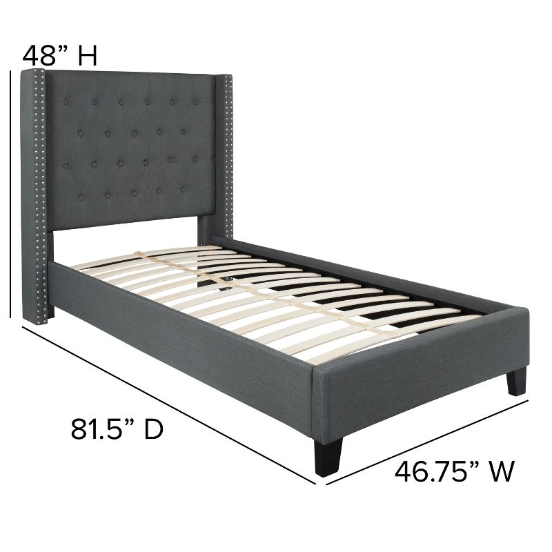 Flash Furniture Riverdale Twin Size Tufted Upholstered Platform Bed in Dark Gray Fabric, 4 of 7