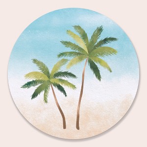 Big Dot of Happiness 25 Ct Palm Tree Beach Drink Coasters, 4-Inch Disposable Round Paper Coasters for Tropical Weddings or Engagement Party - 1 of 4