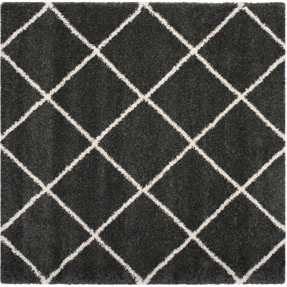 7'x7' Hudson Shag Square Area Rug Dark Gray/Ivory - Safavieh