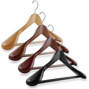 Casafield Wide Shoulder Wooden Suit Hangers, Non-Slip Pant Bar & Swivel Hook - Set of 6