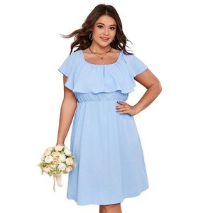 Coolmee Women's Plus Size Summer Dresses Casual Summer Flutter Sleeve Flowy Wedding Guest Mini Dress - 1 of 4