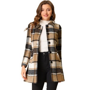 Allegra K Women's Buffalo Checks Winter Peter Pan Collar Long Plaid Coat - 1 of 4