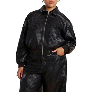 ELOQUII Basket Weave Faux Leather Bomber Jacket - 1 of 4