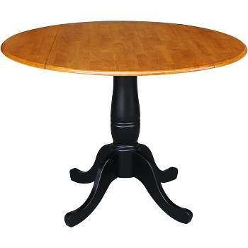 International Concepts 42 inches Round Dual Drop Leaf Pedestal Table - 29.5 inchesH, Black/Cherry