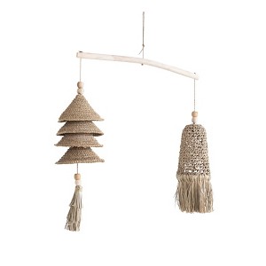 Storied Home 31.5 Inches Wood and Hand-Woven Seagrass and Rattan Wall Hanging, Natural - 1 of 3