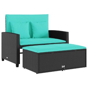 vidaXL Patio Sofa Black PE Rattan 2-Seater - 1 of 4