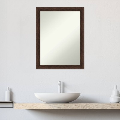 Warm Walnut 21"x27" Rectangular Wood Bathroom Vanity Mirror