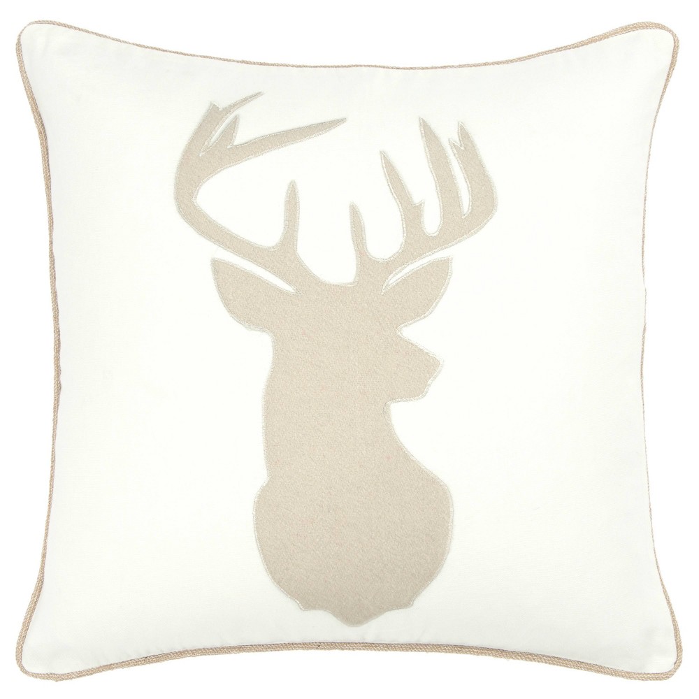 Photos - Pillow 20"x20" Oversize Deer Head Square Throw  Cover Light Beige - Rizzy H