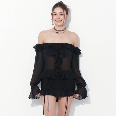 Women's Balloon Long Sleeve Off the Shoulder Woven Blouse - Wild Fable™ Black