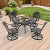 5-Piece Round Cast Aluminum Patio Set with Swivel Chairs,Blue Cushions,and Umbrella Hole - 4 of 4