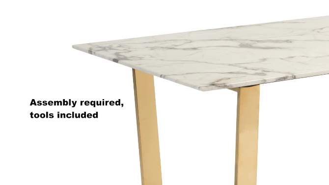 Modern Rectangular Faux Marble Dining Table - Stone, Brushed Stainless Steel - ZM Home, 2 of 12, play video