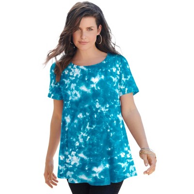 Roaman's Women's Plus Size Swing Ultimate Tee With Keyhole Back
