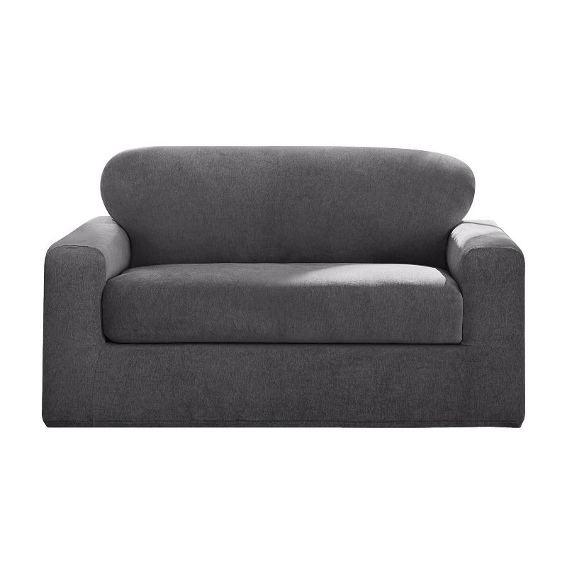 Sure Fit 2pc 73&#34; Wide Cedar Stretch Textured Loveseat Slipcover Black, 4 of 8