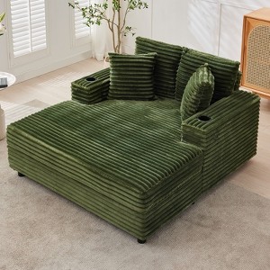 Oversized Chaise Lounge Chair Indoor, 60 Inch Upholstered Sofa Bed with Throw Pillows and Armrests, for Living Room, Bedroom, Office, Green - 1 of 4