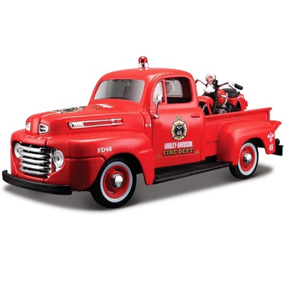 1948 Ford F-1 Pickup Truck "Harley Davidson" Fire Truck and 1936 El Knucklehead Motorcycle 1/24 Diecast Models by Maisto