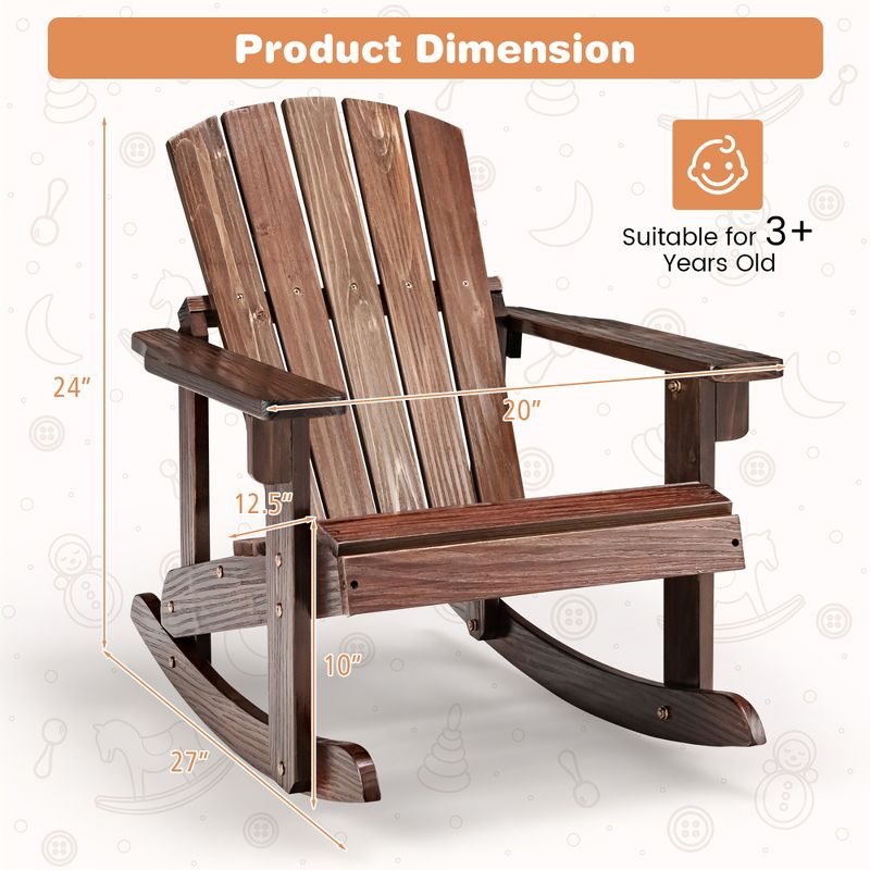 Tangkula Kid Adirondack Rocking Chair Outdoor Solid Wood Slatted seat Backrest, 4 of 11