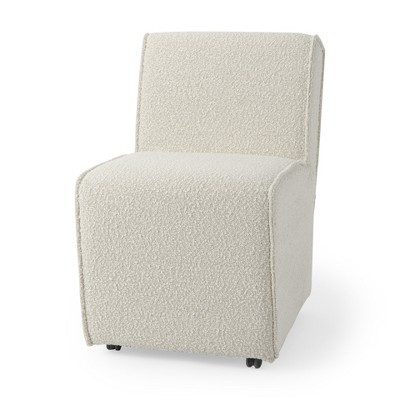 HomeRoots Cream Fully Upholstered Boucle Dining Side Chair With Wheels