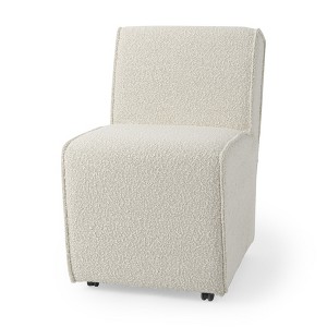 HomeRoots Cream Fully Upholstered Boucle Dining Side Chair With Wheels - 1 of 4