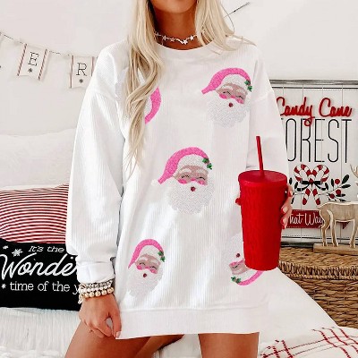 Women's Ribbed Sequin Santa Sweatshirt - Little Daisy Closet