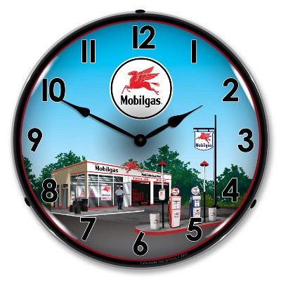 Collectable Sign & Clock | Mobil Station LED Wall Clock Retro/Vintage, Lighted