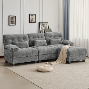93'' Chenille L-Shaped Sectional Sofas with Ottoman, 4-Position Adjustable Backrest and 3 Throw Pillows - 1 of 4