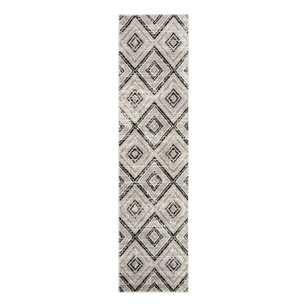 Gray/Black Geometric Loomed Runner 2'x8'