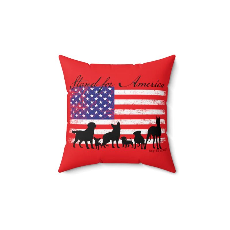 Dog is Good Stand for America Red Spun Polyester Square Pillow, Officially Licensed and Produced in he USA, 1 of 2