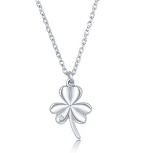 Bella Silver Sterling Silver 0.0075cttw Diamond Accent Three Leaf Necklace - Silver - 16+2 Inch - 1 of 2