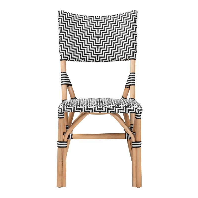 bali & pari Wagner Modern French Black and White Weaving and Natural Rattan Bistro Chair, 3 of 10