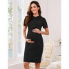 Womens Casual Long Sleeve Maternity Dress Pocket Knee Length Breastfeeding Nursing Hooded Pregnancy Dress - 2 of 4