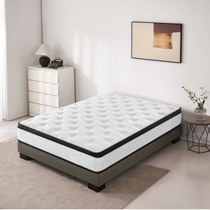 FONTOI Twin Mattress, 12 Inch Mattress with 7-Zoned Cool Memory Foam, Individual Pocket Spring Hybrid Mattress, Black White, 75*39*12 - 1 of 4