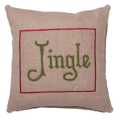 Vickerman 18" x 18" Burlap Jingle Pillow