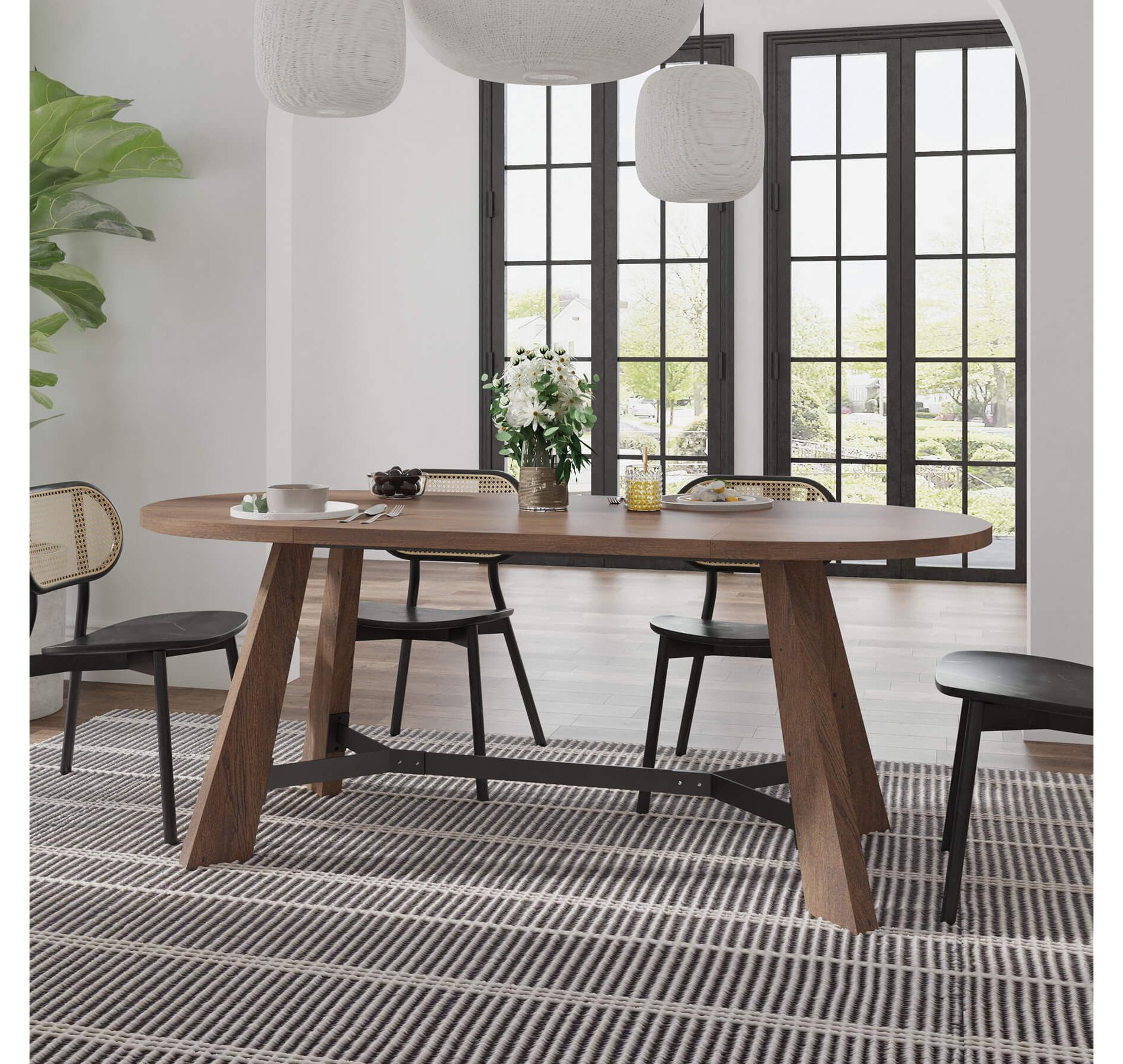 SAINTCY 70.86-Inch Oval Dining Table for 6-8 People, Mordern Wood Kitchen Table, Rustic Style Dining Room Table with Tapered Legs